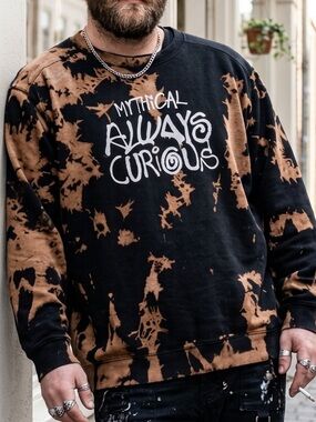 Mythical Always Curious Black & Brown Tie-Dye Sweatshirt. Streetwear Grunge Alt